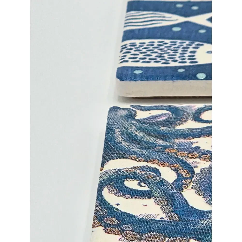 Blue Coastal Watercolor Ceramic Coaster Set – Ocean Art Tiles (Set of 4)
